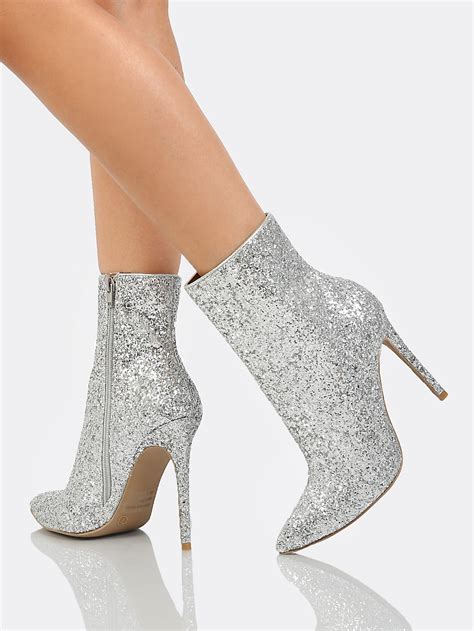 silver heel boots women